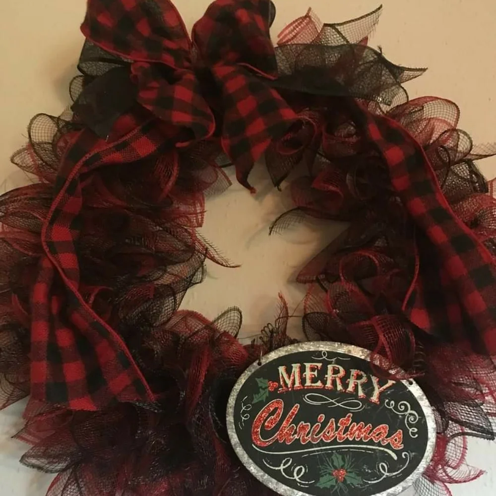 Christmas Holiday Buffalo-check Wreath Handmade Black Red Removable Fina…